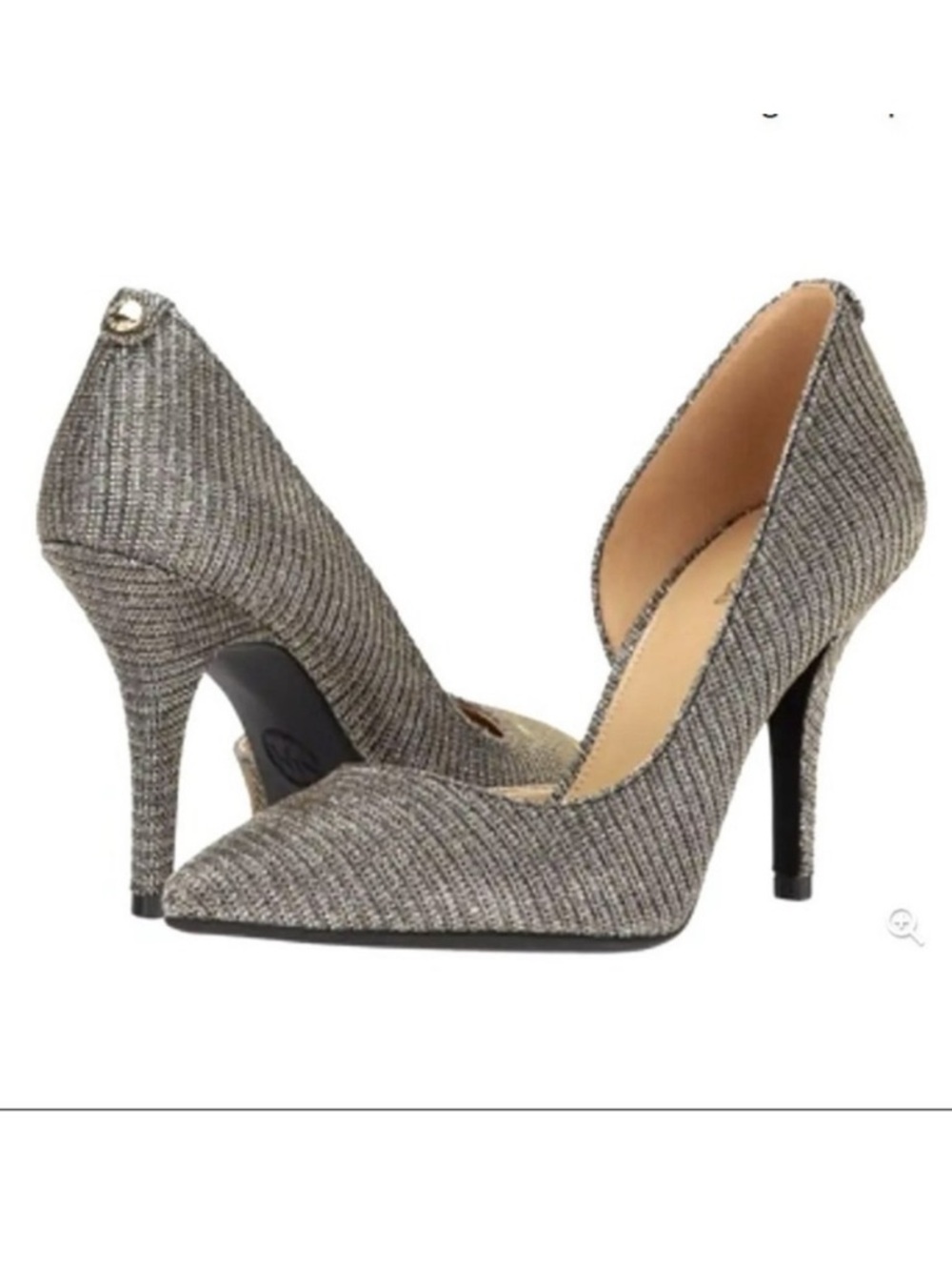 MICHAEL Michael Kors Nathalie Flex High D’Orsay Pump Heels Silver Chain Mesh 7